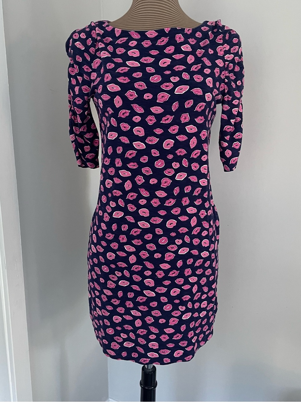 Lilly Pulitzer Women's Navy Dress with Pink Lip Print
